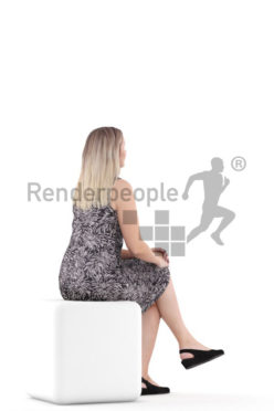 Photorealistic 3D People model by Renderpeople – white woman, sitting, event