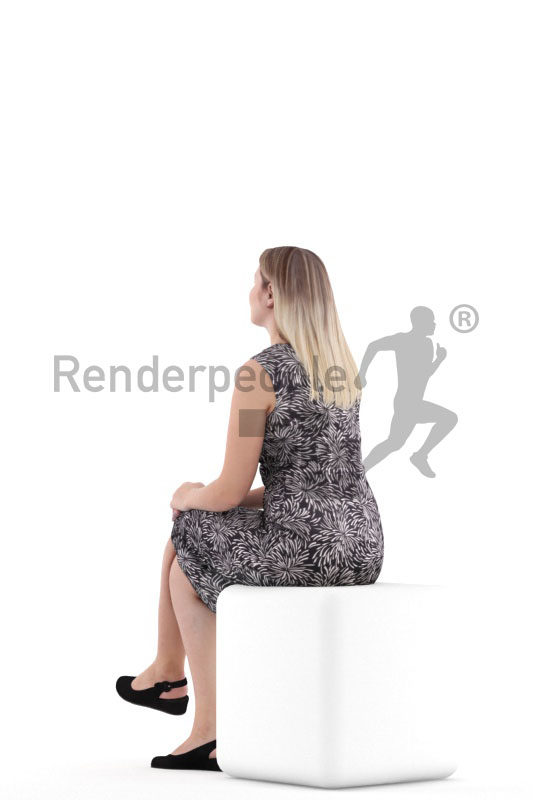 Photorealistic 3D People model by Renderpeople – white woman, sitting, event