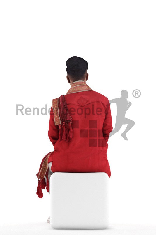 Scanned 3D People model for visualization – Indian man in traditional outfit, sitting and listening
