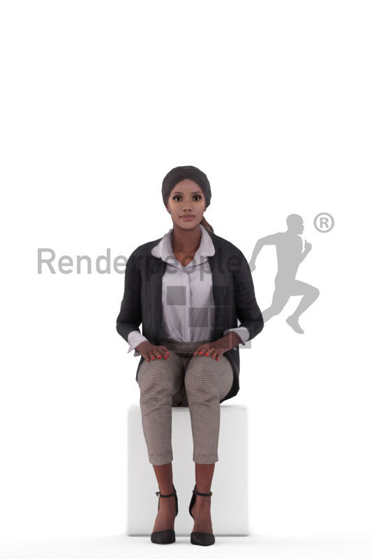 Animated 3D People model for Unreal Engine and Unity – black woman in office look, sitting