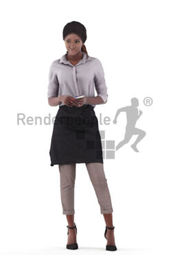 Posed 3D People model for renderings – black waitress taking orders