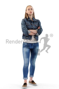 3d people casual, white 3d woman folding her arms