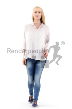 3d people casual, white 3d woman walking