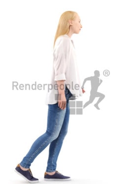 3d people casual, white 3d woman walking