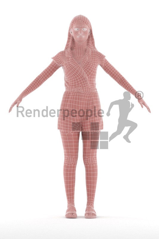 Rigged and retopologized 3D People model – white female in casual jumpsuit