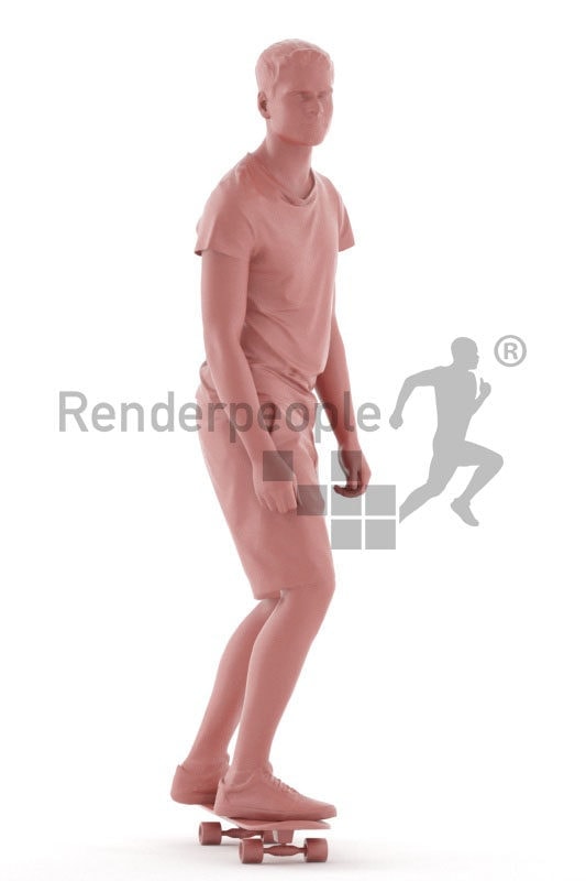 Posed 3D People model for renderings – european man in daily look, skateboarding