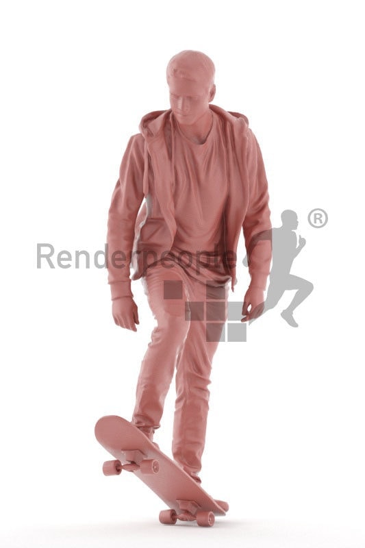 Photorealistic 3D People model by Renderpeople – casual dressed european man, skateboarding
