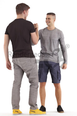 Posed 3D People model for visualization – two european man in casual look, greeting