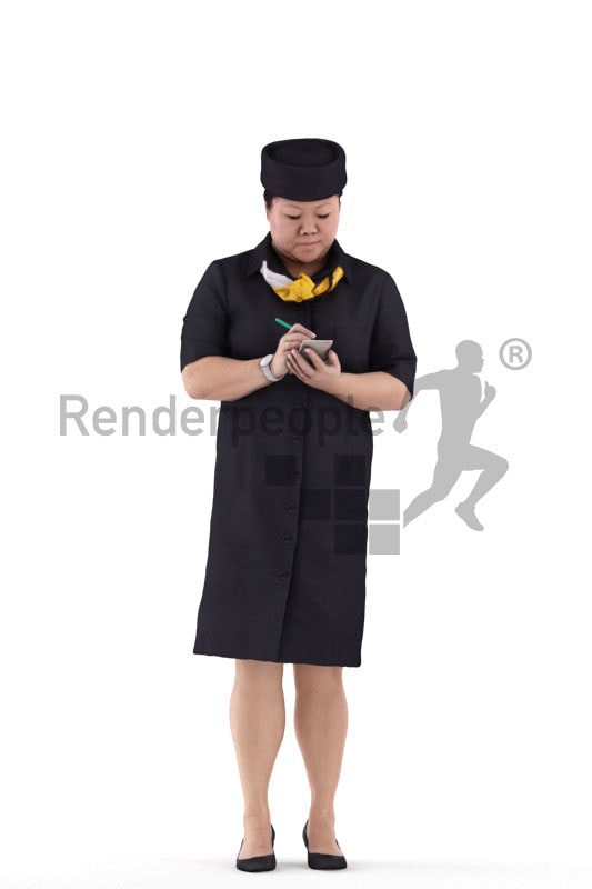 3D People model for 3ds Max and Maya – asian woman in stewardess uniform, taking notes
