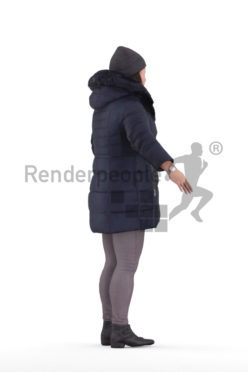 Rigged and retopologized 3D People model – asian woman in winter outdoor look