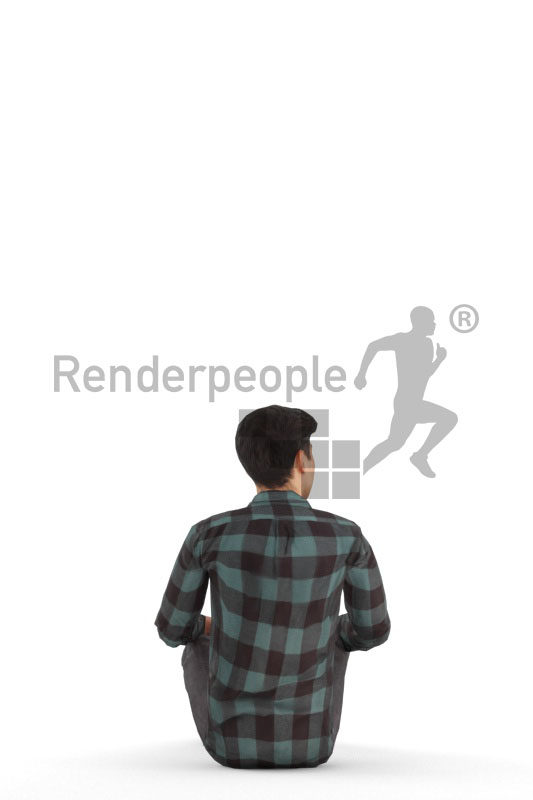 Animated 3D People model for 3ds Max and Maya – asian man in shirt, sitting