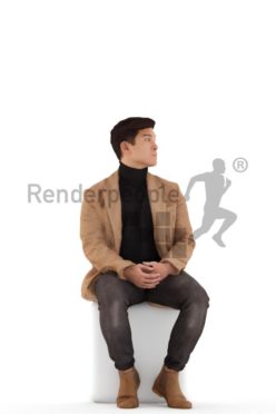 3d people casual, asian 3d man sitting