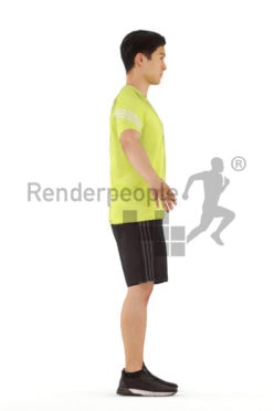 3d people sports, rigged young asian man in A Pose