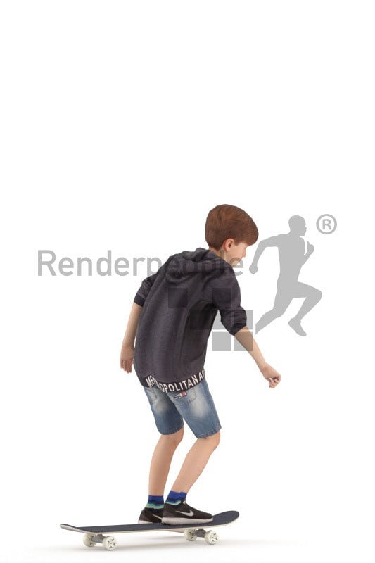 Animated 3D People model for Unreal Engine and Unity, white boy skateboarding