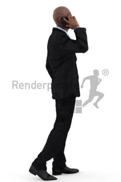 3d people business, black 3d man walking and talking on the phone
