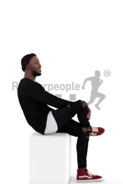 3d people casual, black 3d man sitting and smiling