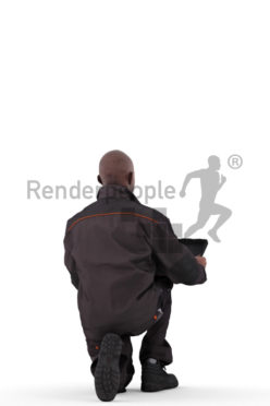 3d people worker, black 3d man crouching and reading