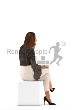 3d people event, white 3d man sitting and calling somebody