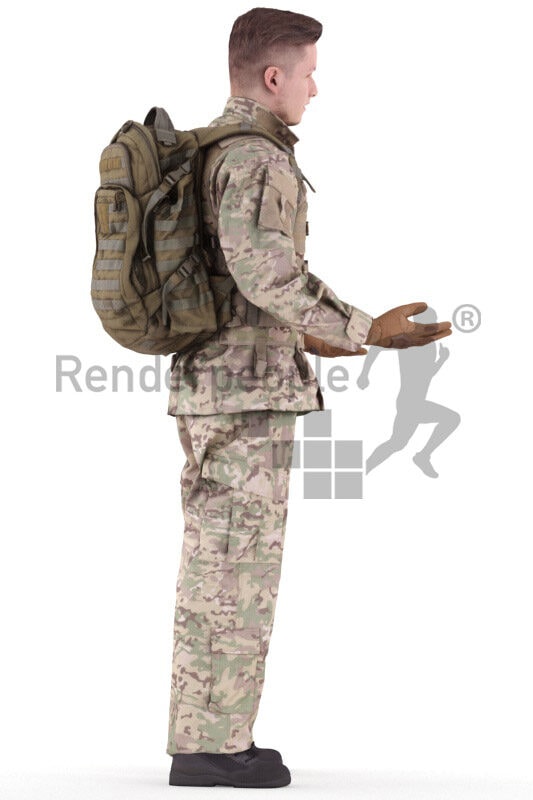 3D People model for 3ds Max and Blender – european male in soldiers outfit, talking and explaining