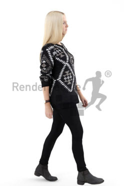 3d people casual, white 3d woman walking