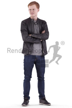 Posed 3D People model by Renderpeople – white man in casual leather jacket