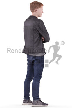 Posed 3D People model by Renderpeople – white man in casual leather jacket