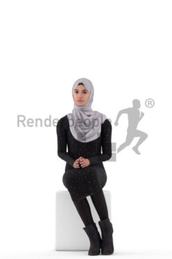 Animated human 3D model by Renderpeople – middle eastern woman with hijab, sitting