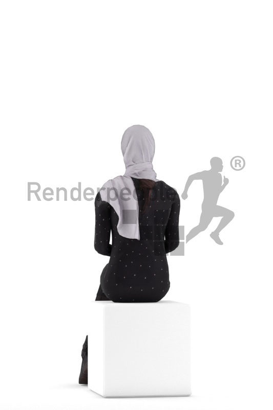 Animated human 3D model by Renderpeople – middle eastern woman with hijab, sitting