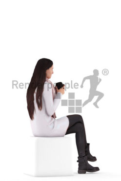 3D People model for 3ds Max and Sketch Up – european woman, sitting and drinking coffee