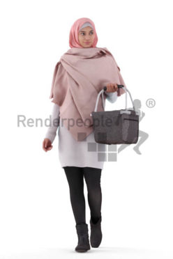 3D People model for 3ds Max and Cinema 4D – woman with hijab, walking with a basket