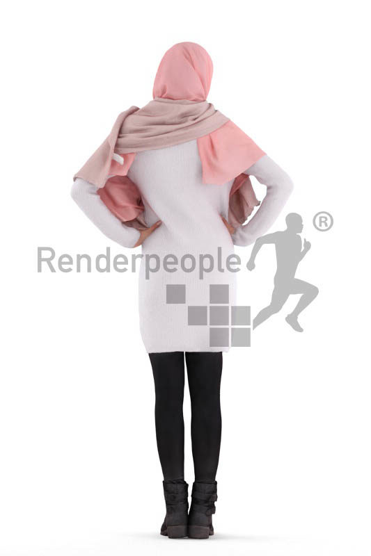 3D People model for 3ds Max and Cinema 4D – woman with hijab, standing