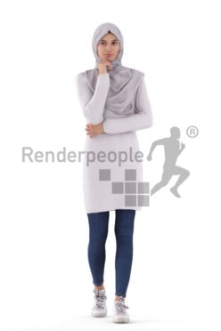 Posed 3D People model by Renderpeople – white woman in a hijab, walking