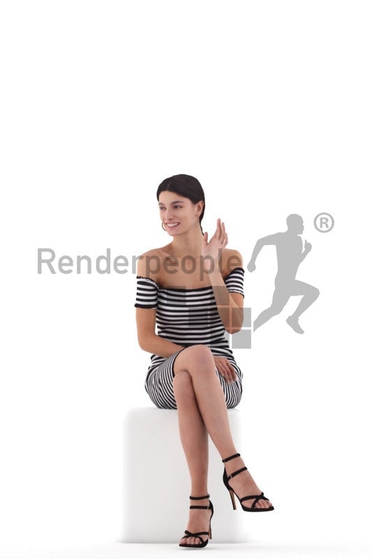 3D People model for 3ds Max and Blender – european woman, sitting and saluting, event
