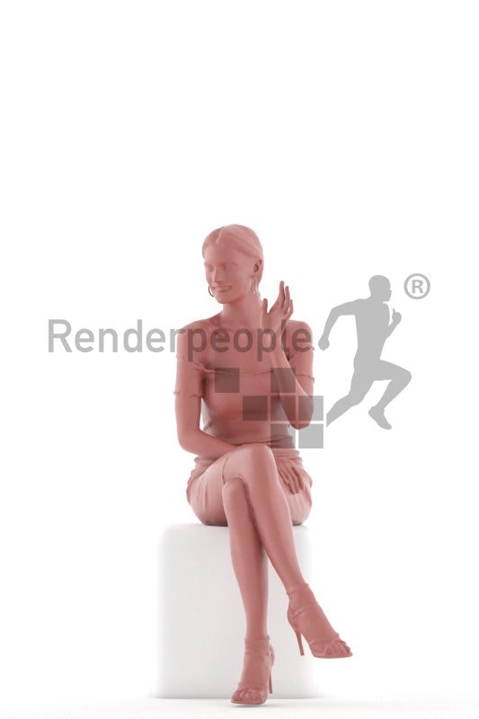 3D People model for 3ds Max and Blender – european woman, sitting and saluting, event