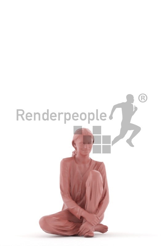 3D People model for 3ds Max and Maya – white woman, sitting on the floor, in sleepwear