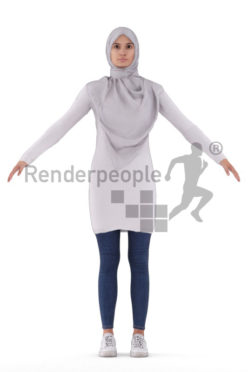 Rigged 3D People model for Maya and Cinema 4D – female, middle eastern, with hijab
