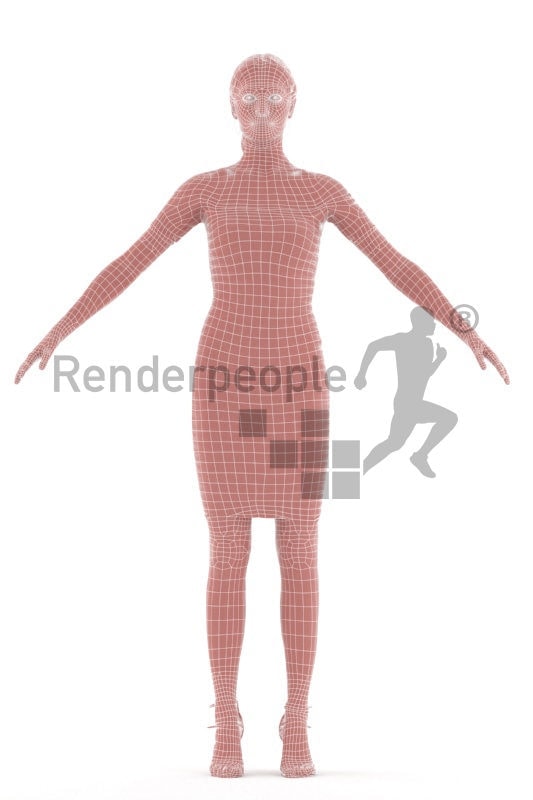 Rigged 3D People model for Maya and 3ds Max – european woman, event dress