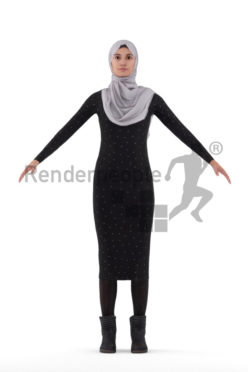 Rigged human 3D model by Renderpeople, woman with hijab