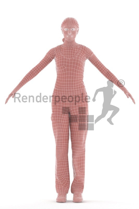 Rigged and retopologized 3D People model – european woman, medical